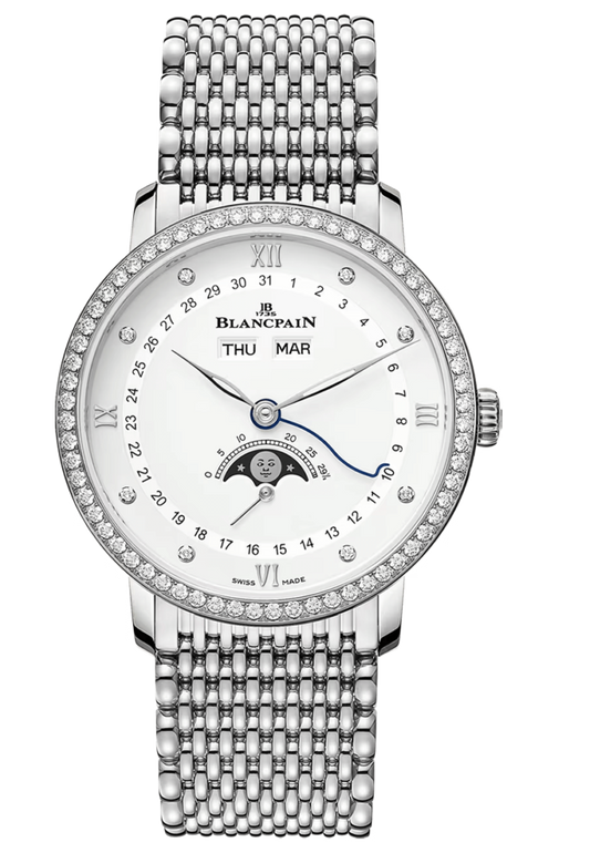 Blancpain Villeret Quantieme Complet Diamond Mille Mailles Steel Men's Watch - 6264 4628 MMB