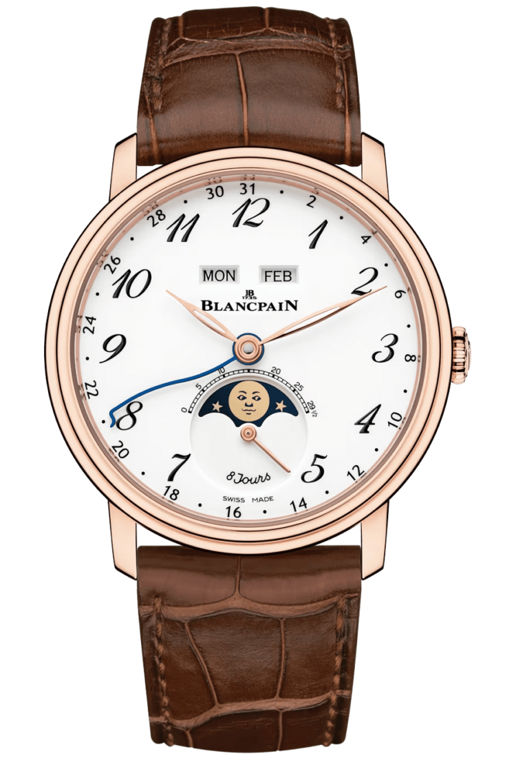 Blancpain Villeret Quantieme Complet 8 Jours Red Gold Brown Alligator Men's Watch - 6639A 3631 55A