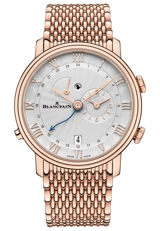 Blancpain Villeret Reveil GMT Red Gold Mille Mailles Men's Watch - 6640 3642 MMB