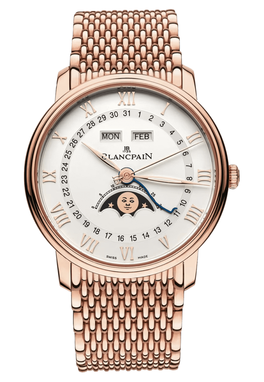 Blancpain Villeret Quantieme Complet Red Gold Mille Mailles Men's Watch - 6654 3642 MMB