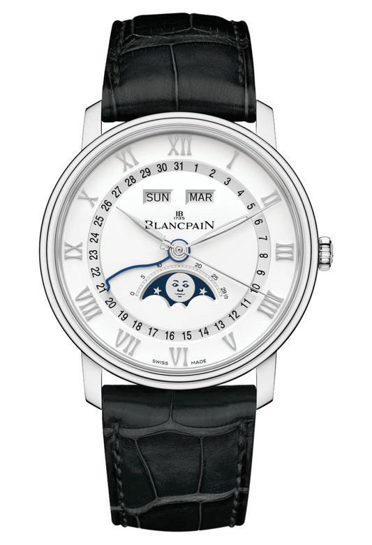 Blancpain Villeret Quantieme Complet Steel Black Alligator Men's Watch - 6654A 1127 55B