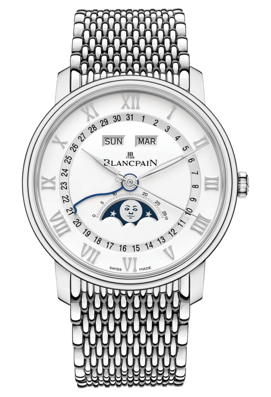 Blancpain Villeret Quantieme Complet Mille Mailles Steel Men's Watch - 6654A 1127 MMB