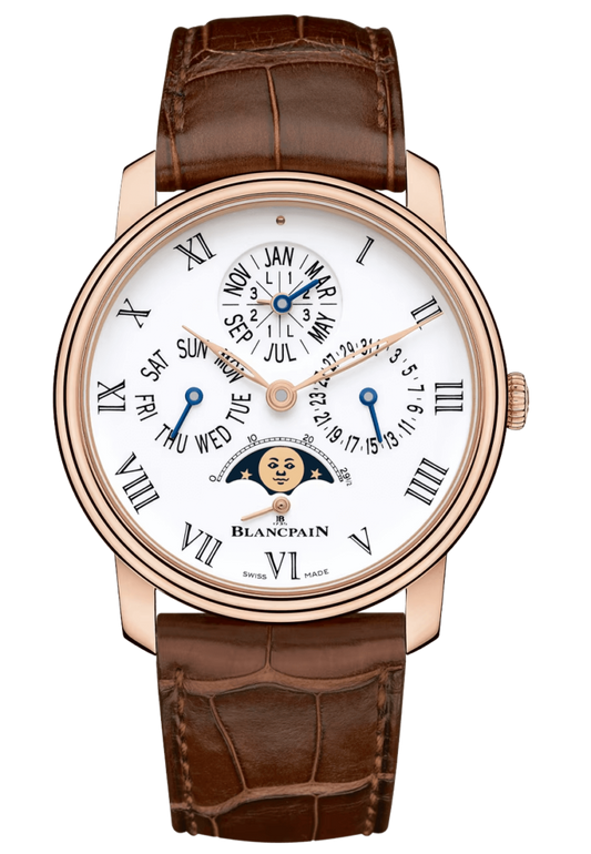 Blancpain Villeret Quantieme Perpetuel 8 Jours Red Gold Alligator Men's Watch - 6659 3631 55B