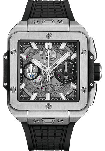 Hublot Square Bang Unico Titanium Watch - 42 mm - Sapphire Crystal Dial - Black Structured Rubber Strap - 821.NX.0170.RX