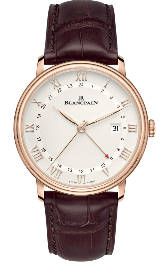 Blancpain Villeret GMT Date Red Gold Brown Alligator Men's Watch - 6662 3642 55B