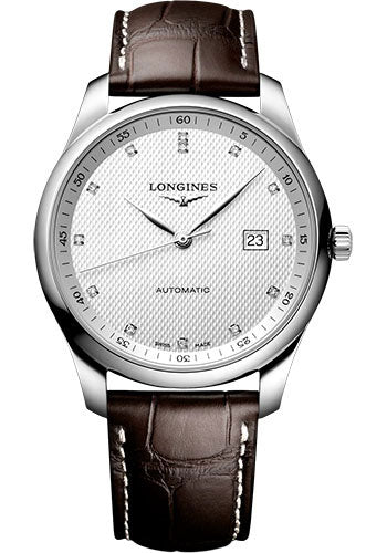 Longines Master Collection Automatic Watch - 42 mm Steel Case - Silver Barleycorn Diamond Dial - Brown Alligator Leather Strap - L2.893.4.77.3