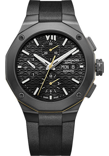 Baume & Mercier Riviera Automatic Watch - Chronograph - 43 mm Black ADLC Case - Black Dial - Black Rubber Strap