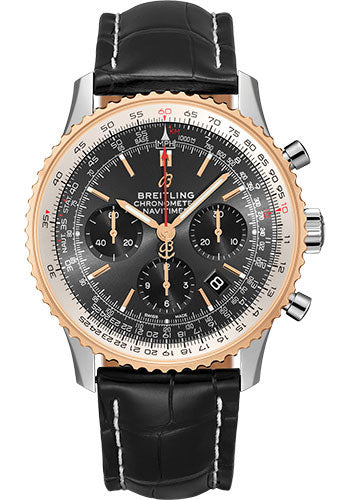 Breitling Navitimer B01 Chronograph 43 Watch - Steel & Red Gold - Stratos Gray Dial - Black Croco Strap - Folding Buckle - UB0121211F1P2