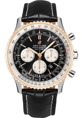 Breitling Navitimer B01 Chronograph 46 Watch - Steel & Red Gold - Black Dial - Black Croco Strap - Folding Buckle - UB0127211B1P2