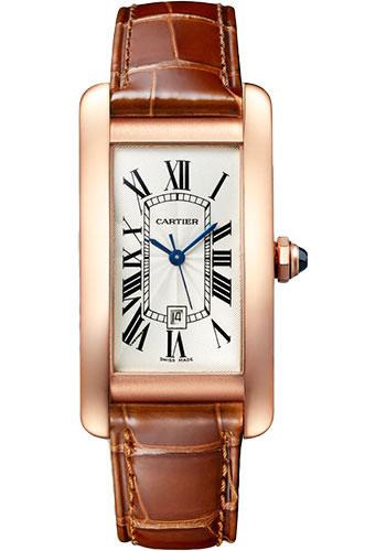 Cartier Tank Americaine Watch - 41.60 mm x 22.60 mm Rose Gold Case - Silver Dial - Brown Leather Strap - WGTA0046