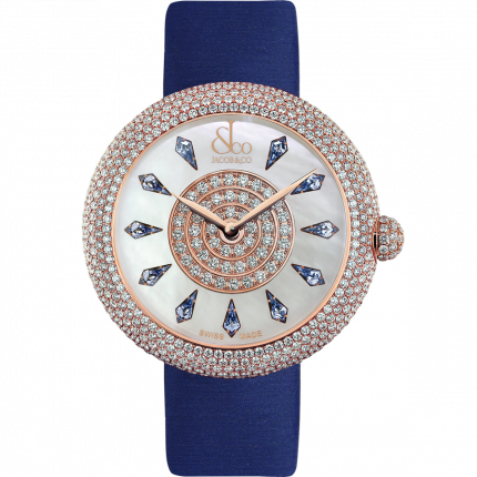 Jacob & Co. Brilliant Half Pave Rose Gold Blue Sapphires 38 mm BQ020.40.RH.KF.A