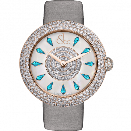 Jacob & Co. Brilliant Half Pave Rose Gold Icy Blue Sapphires 38 mm BQ020.40.RH.KG.A