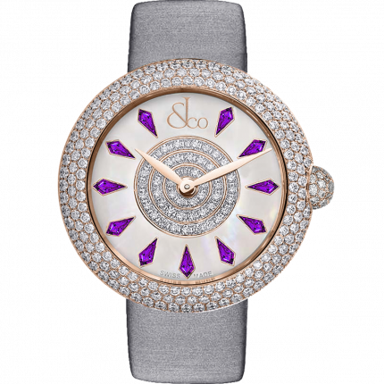 Jacob & Co. Brilliant Half Pave Rose Gold Amethyst Sapphires 38 mm BQ020.40.RH.KH.A